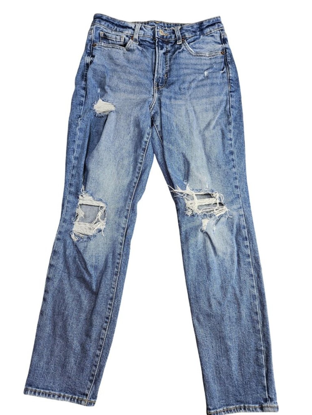 Old Navy O.G. Straight Jeans Womens 8 Blue Med Wash High Rise Distressed Stretch